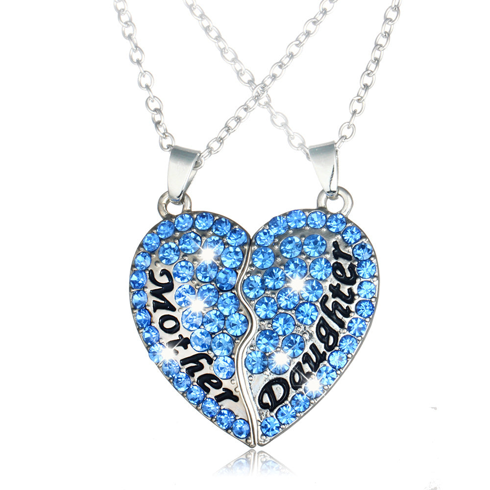 Wholesale Mother's Day Parent-child Style Mother and Daughter Heart-shaped Diamond Patchwork Pendant Alloy Necklace